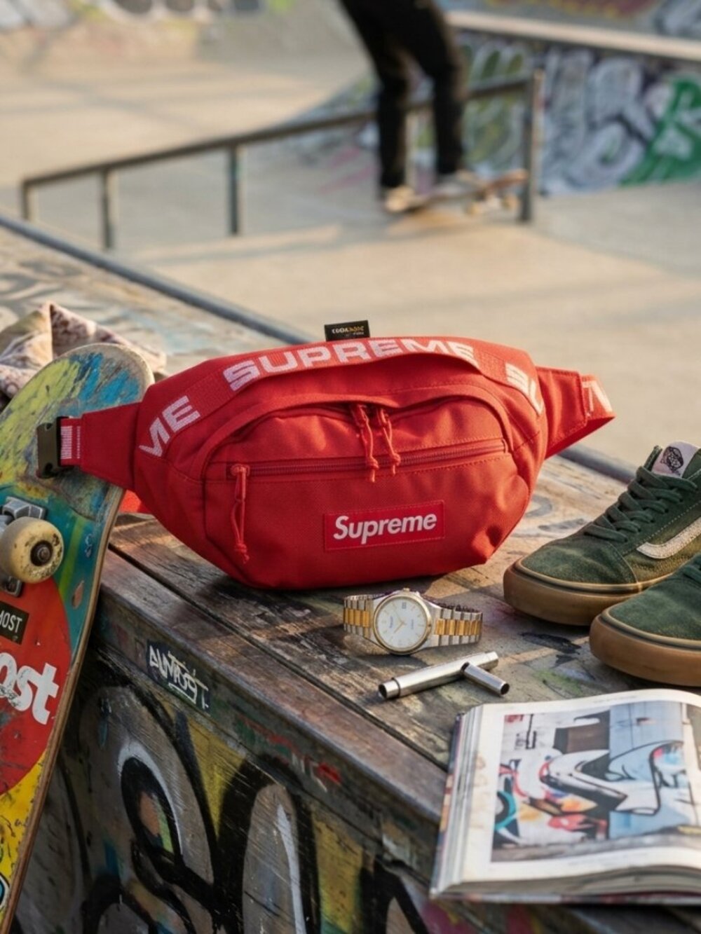 Supreme Waist Bag Red Cordura Repeat Logo Fanny Pack Bumbag